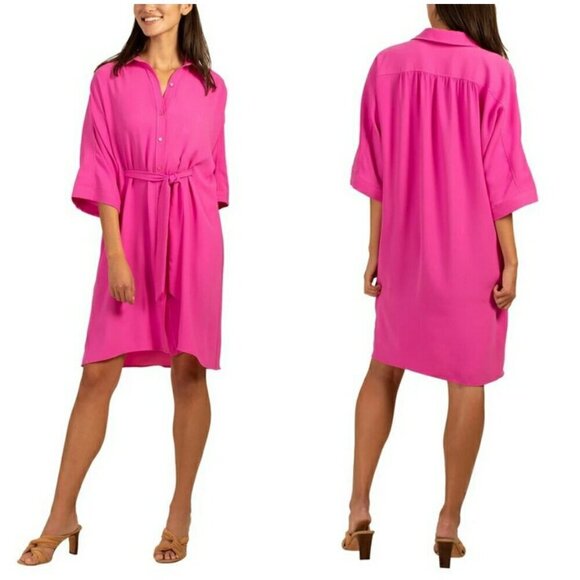 💕TRINA TURK💕 Dove Shirt Dress ~ Snapdragon Pink Medium M NWT - Picture 1 of 12